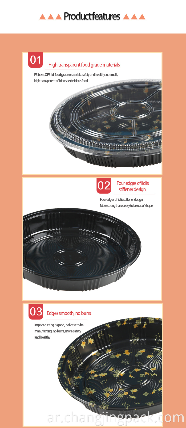 1. PS tray and OPS anti-fog lid. 2. 100% new material, food grade, safe. 3. SGS,FDA,EU. 4. For food,cookie,fruit,deli,salad,catering, sushi... 5. High quality and good after sales service. 